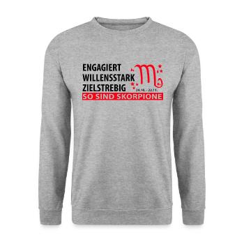 Sternzeichen Skorpion - Eigenschaften - Unisex Pullover - Weißgrau meliert - Vorne - Alina (178cm) & Michal (187cm)