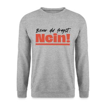 Bevor du fragst: Nein! - Unisex Pullover - Weißgrau meliert - Vorne - Alina (178cm) & Michal (187cm)