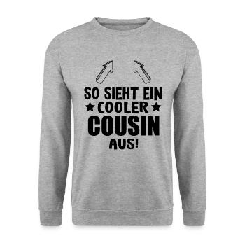Cooler Cousin Lustiges Spruch für coole Cousins - Unisex Pullover - Weißgrau meliert - Vorne - Alina (178cm) & Michal (187cm)