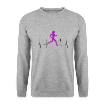 Fitness Running Funny Ladies EKG Runner Heartbeat - Unisex Sweatshirt - salt & pepper - Front - Alina (178cm) & Michal (187cm)