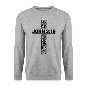 Johannes Christliches Religiöser Bibelvers - Unisex Pullover - Weißgrau meliert - Vorne - Alina (178cm) & Michal (187cm)