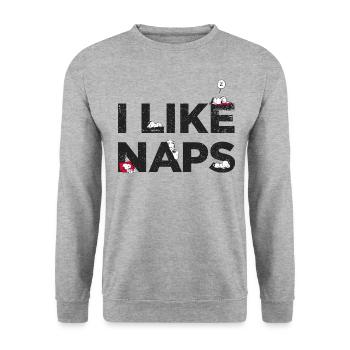 Peanuts Snoopy I Like Naps Lustiger Spruch - Unisex Pullover - Weißgrau meliert - Vorne - Alina (178cm) & Michal (187cm)