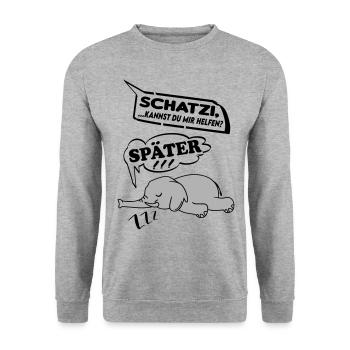 Schatzi kannst du mir helfen Elefant Help me - Unisex Pullover - Weißgrau meliert - Vorne - Alina (178cm) & Michal (187cm)