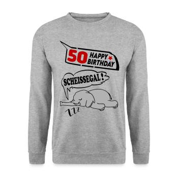 Geburtstag 50 Jahre Birthday Elefant Scheissegal - Unisex Pullover - Weißgrau meliert - Vorne - Alina (178cm) & Michal (187cm)