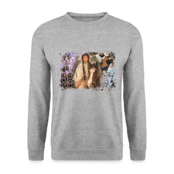 Vintage Indian Girl Chief - Unisex Pullover - Weißgrau meliert - Vorne - Alina (178cm) & Michal (187cm)