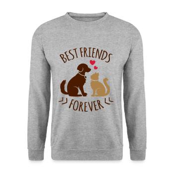 Love for animals <3 cat and dog - BFF - Unisex Sweatshirt - salt & pepper - Front - Alina (178cm) & Michal (187cm)