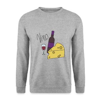 Wein - Unisex Pullover - Weißgrau meliert - Vorne - Alina (178cm) & Michal (187cm)