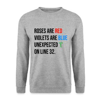 Roses are red, violets are blue unexpected '{' - Unisex Pullover - Weißgrau meliert - Vorne - Alina (178cm) & Michal (187cm)