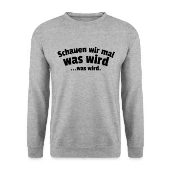 Schauen wir mal was wird...was wird. - Unisex Pullover - Weißgrau meliert - Vorne - Alina (178cm) & Michal (187cm)
