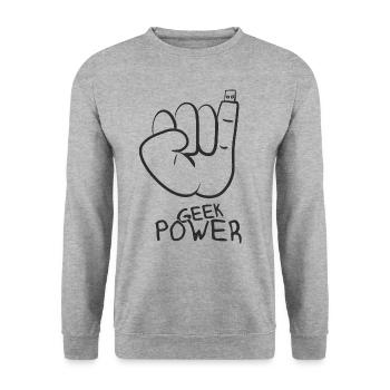 Geek - Unisex Pullover - Weißgrau meliert - Vorne - Alina (178cm) & Michal (187cm)