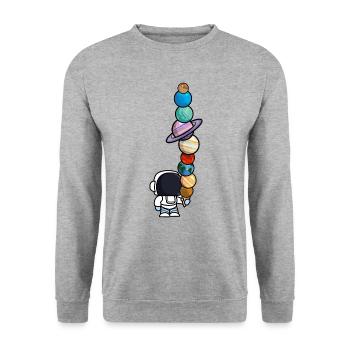 Astronaut Eis Essen Planeten Lustig - Unisex Pullover - Weißgrau meliert - Vorne - Alina (178cm) & Michal (187cm)