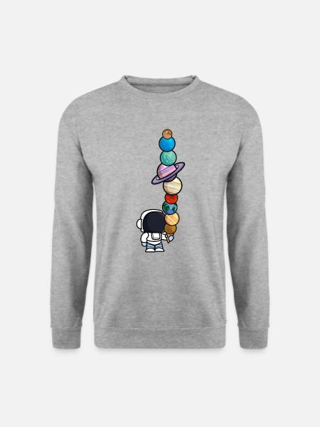 Astronaut Eis Essen Planeten Lustig - Unisex Pullover - Weißgrau meliert