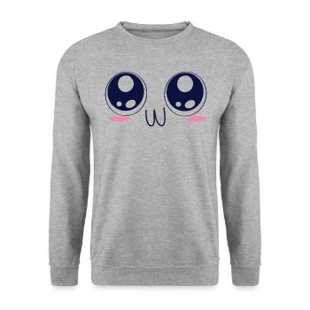 Kawaii OwO Face UwU Meme Anime Aesthetic Otaku - Unisex Pullover - Weißgrau meliert - Vorne - Alina (178cm) & Michal (187cm)