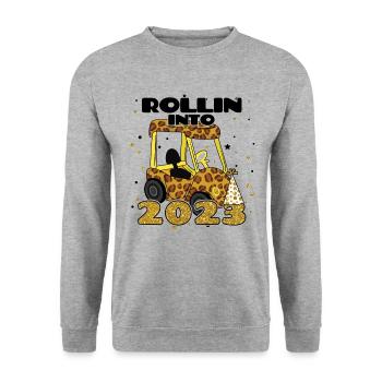 Rolling Into 2023 Tractor Farm 2023 Happy New Year - Unisex Pullover - Weißgrau meliert - Vorne - Alina (178cm) & Michal (187cm)