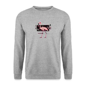 Stylischer futuristischer Flamingo - Unisex Pullover - Weißgrau meliert - Vorne - Alina (178cm) & Michal (187cm)