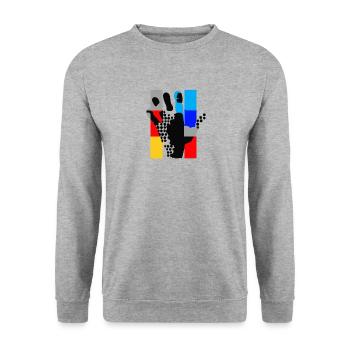 riesige Popart Hand - Unisex Pullover - Weißgrau meliert - Vorne - Alina (178cm) & Michal (187cm)
