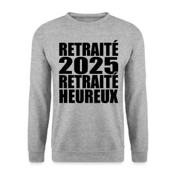 Glücklicher Rentner Ruhestandsgeschenk 2025 - Unisex Pullover - Weißgrau meliert - Vorne - Alina (178cm) & Michal (187cm)