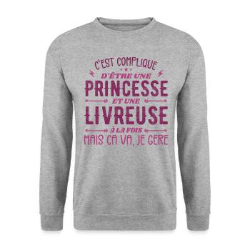 Pas Facile D'être Princesse et Livreuse - Sweat-shirt Unisexe - gris chiné - Devant - Alina (178cm) & Michal (187cm)