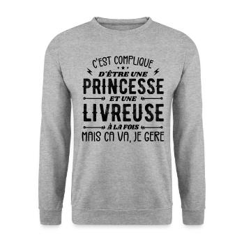 Pas Facile D'être Princesse et Livreuse - Sweat-shirt Unisexe - gris chiné - Devant - Alina (178cm) & Michal (187cm)
