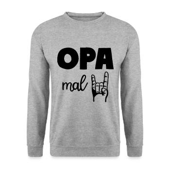 Opa mal Zwei 2 Kinder Rock'n' Roll Großvater - Unisex Pullover - Weißgrau meliert - Vorne - Alina (178cm) & Michal (187cm)