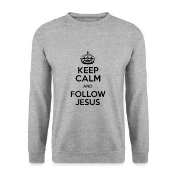 Keep Calm and Follow Jesus christliche mode - Unisex Pullover - Weißgrau meliert - Vorne - Alina (178cm) & Michal (187cm)