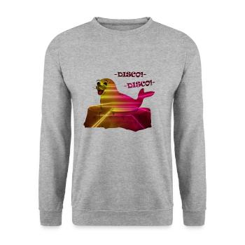 Disco Retro Seal - Unisex Sweatshirt - salt & pepper - Front - Alina (178cm) & Michal (187cm)