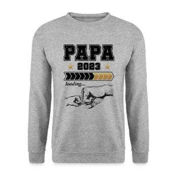 Papa Loading 2023 - Unisex Pullover - Weißgrau meliert - Vorne - Alina (178cm) & Michal (187cm)