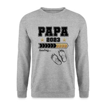 Werdender Papa 2023 - Unisex Pullover - Weißgrau meliert - Vorne - Alina (178cm) & Michal (187cm)