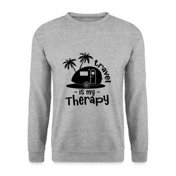 Voyager est ma thérapie - caravane avec des palmiers - Sweat-shirt Unisexe - gris chiné - Devant - Alina (178cm) & Michal (187cm)