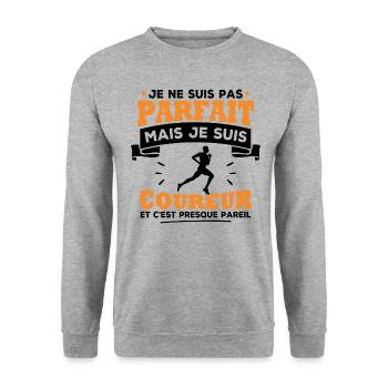 Pas parfait mais je suis coureur - Sweat-shirt Unisexe - gris chiné - Devant - Alina (178cm) & Michal (187cm)