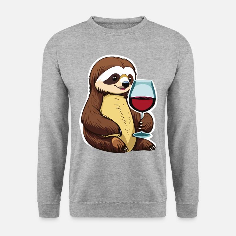 Süßes Faultier mit Weinglas - Unisex Pullover - Weißgrau meliert