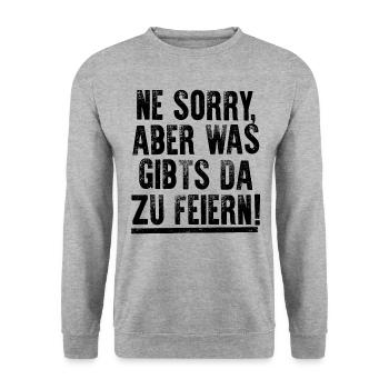 NE SORRY, ABER WAS GIBTS DA ZU FEIERN! - Unisex Pullover - Weißgrau meliert - Vorne - Alina (178cm) & Michal (187cm)