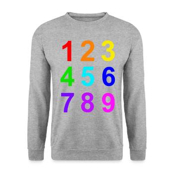 Zahlen 1 bis 9 Farben lernen - Unisex Pullover - Weißgrau meliert - Vorne - Alina (178cm) & Michal (187cm)