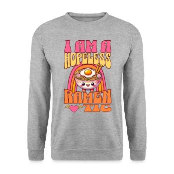 I Am A Hopeless Ramentic Funny Ramen Noodle Pun - Unisex Sweatshirt - salt & pepper - Front - Alina (178cm) & Michal (187cm)