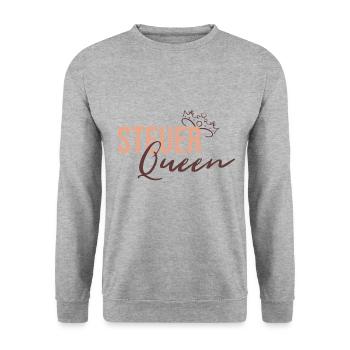 Steuer Queen - Unisex Pullover - Weißgrau meliert - Vorne - Alina (178cm) & Michal (187cm)