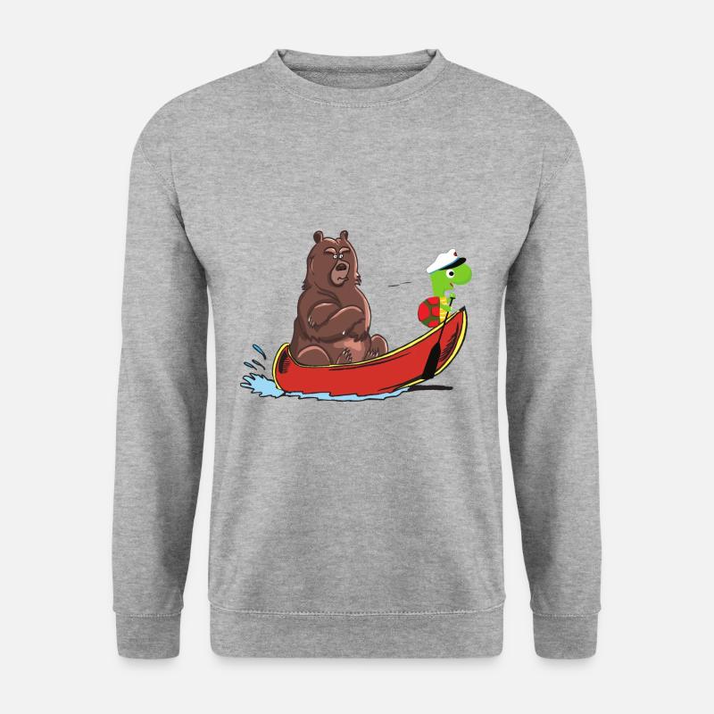 Bär und Schildkröte im Boot Sommer Shirt Kinder - Unisex Pullover - Weißgrau meliert