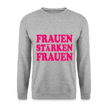 frauen stärken frauen - Unisex Pullover - Weißgrau meliert - Vorne - Alina (178cm) & Michal (187cm)