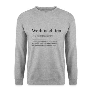 Weihnachten Definition Wörterbuch Geschenk - Unisex Pullover - Weißgrau meliert - Vorne - Alina (178cm) & Michal (187cm)
