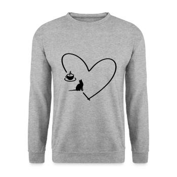 J’aime le café, les chats & le cadeau de coeur de café - Sweat-shirt Unisexe - gris chiné - Devant - Alina (178cm) & Michal (187cm)