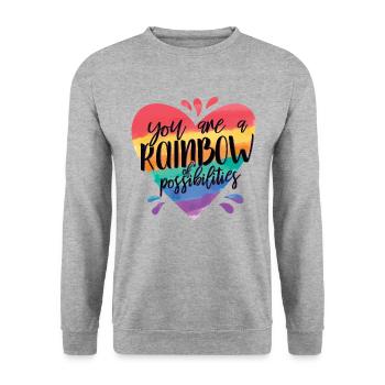 Lehrer Du Bist Ein Regenbogen Der Möglichkeiten - Unisex Pullover - Weißgrau meliert - Vorne - Alina (178cm) & Michal (187cm)
