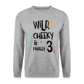 Wild, Cheeky & Enfin 3 - 3 ans anniversaire - Sweat-shirt Unisexe - gris chiné - Devant - Alina (178cm) & Michal (187cm)