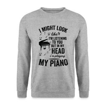 I look like I'm listening to the piano - Unisex Sweatshirt - salt & pepper - Front - Alina (178cm) & Michal (187cm)