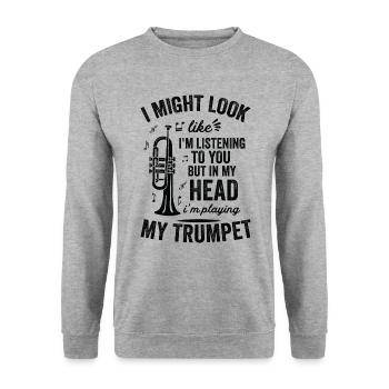 J’ai l’air d’écouter de la trompette - Sweat-shirt Unisexe - gris chiné - Devant - Alina (178cm) & Michal (187cm)