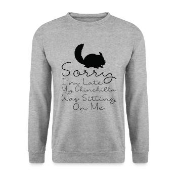 Ich Bin Spät Dran, Meine Chinchilla Sitzt Auf Mir - Unisex Pullover - Weißgrau meliert - Vorne - Alina (178cm) & Michal (187cm)