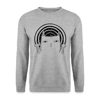 Doigt d’honneur de chat - Chat noir retourné - Sweat-shirt Unisexe - gris chiné - Devant - Alina (178cm) & Michal (187cm)