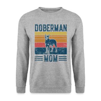 Hund Dobermann Mom - Vintage Mom - Unisex Pullover - Weißgrau meliert - Vorne - Alina (178cm) & Michal (187cm)