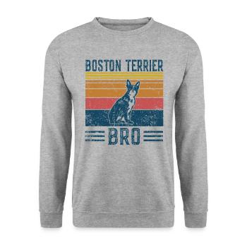 Hund Boston Terrier Bro - Vintage Bro - Unisex Pullover - Weißgrau meliert - Vorne - Alina (178cm) & Michal (187cm)