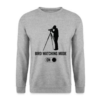 Mode d’observation des oiseaux activé - Observation des oiseaux - Sweat-shirt Unisexe - gris chiné - Devant - Alina (178cm) & Michal (187cm)