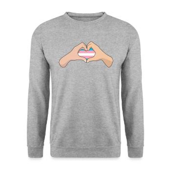 LGBTQ Transgender Pride-Flagge Handherz - Unisex Pullover - Weißgrau meliert - Vorne - Alina (178cm) & Michal (187cm)