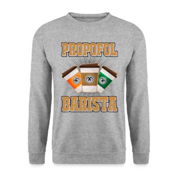Propofol Barista - Laryngoscope Anesthesia Anesthesia - Unisex Sweatshirt - salt & pepper - Front - Alina (178cm) & Michal (187cm)